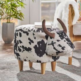 Black And White Velvet Cow Shaped Footstool