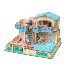 3D Wooden Puzzle for Kids DIY Assembly Jigsaw Model Kit Home Decor Gift - Holiday Villa