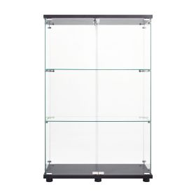 Two Door Glass Cabinet Glass Display Cabinet with 3 Shelves, Black