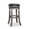 30" Bar Stool, Weathered Gray Finish, Black Leather Seat