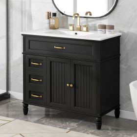 36" Bathroom Vanity with Sink, Black Bathroom Cabinet with Drawers, Solid Frame and MDF Board, One Package