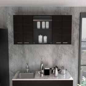 Superior Wall Cabinet Peoria, Four Interior Shelves, Black Wengue Finish