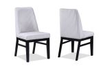 2pc Contemporary Upholstered Side Chair White Textured Fabric Upholstered High Back Cushioned Seat Wooden Dining Room Home Furniture Black Finish