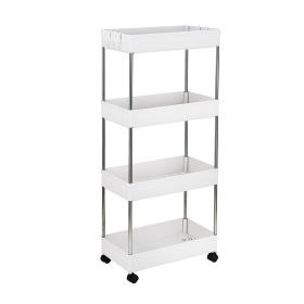 Home kitchen storage shelf, living room dining food shelf, 4 ply wide plastic white household plastic cart with wheels