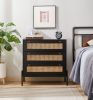 Rattan Storage Cabinet with 3 Large Drawers, Boho Mid-Century Wooden Nightstand Drawer Dresser