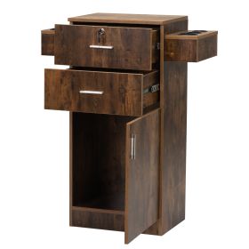 Locking Beauty Salon Station, Hair Styling Barber Station, Spa Salon Equipment with Small Cabinet, Pull-out Drawers, Dryer Holders, Rustic Brown