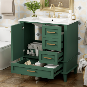 30" Bathroom Vanity in Green, Modern Bathroom Cabinet with Sink Combo Set, Bathroom Storage Cabinet with a Soft Closing Door and 3 Drawers