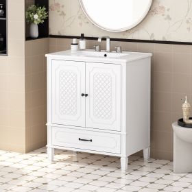 30" Bathroom Vanity with Sink Vintage Style, Multi-functional Storage Space, Door Shelf, Soft-closing Door, White