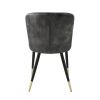 Modern Design Home Furniture Chairs Set of 2, Charcoal-hued Velvet Upholstery Channel Tufting Black Metal Legs with Gold-Finish Accent