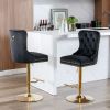 A&A Furniture,Thick Golden Swivel Velvet Barstools Adjusatble Seat Height from 27-35 Inch