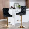 A&A Furniture,Thick Golden Swivel Velvet Barstools Adjusatble Seat Height from 27-35 Inch