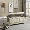 1pc Durable Storage Bench White Finish Foam Cushioned Seat Beige Upholstery Flip-Top Seat Solid Wood Home Furniture