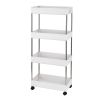 Home kitchen storage shelf, living room dining food shelf, 4 ply wide plastic white household plastic cart with wheels