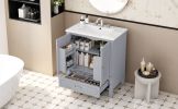 30" Bathroom Vanity with Sink Vintage Style, Multi-functional Storage Space, Door Shelf, Soft-closing Door, Grey