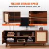 VEVOR Rattan TV Stand for 75in TV, Boho TV Stand with Rattan Door, Entertainment Center with Build-in Socket, Storage Cabinet with 2 Shelves