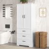 Tall Bathroom Storage Cabinet,Cabinet with Two Doors and Drawers,Adjustable Shelf,MDF Board,White