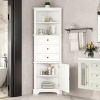 White Triangle Tall Cabinet with 3 Drawers and Adjustable Shelves for Bathroom, Kitchen or Living Room, MDF Board with Painted Finish