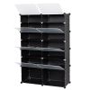 7-Tier Portable 28 Pair Shoe Rack Organizer 14 Grids Tower Shelf Storage Cabinet Stand Expandable for Heels, Boots, Slippers, Black RT