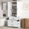 Tall Bathroom Storage Cabinet,Cabinet with Two Doors and Drawers,Adjustable Shelf,MDF Board,White