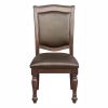 Traditional Dining Wooden Side Chairs Set of 2 Brown Cherry Finish Faux Leather Upholstery Home Furniture