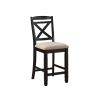 Transitional Style Dining Counter Height Chairs Set of 2pc Black Finish Wood Beige Fabric Seat Dining Room Furniture