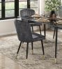 Modern Design Home Furniture Chairs Set of 2, Charcoal-hued Velvet Upholstery Channel Tufting Black Metal Legs with Gold-Finish Accent