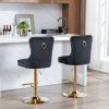 A&A Furniture,Thick Golden Swivel Velvet Barstools Adjusatble Seat Height from 27-35 Inch