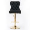 A&A Furniture,Thick Golden Swivel Velvet Barstools Adjusatble Seat Height from 27-35 Inch