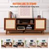 VEVOR Rattan TV Stand for 75in TV, Boho TV Stand with Rattan Door, Entertainment Center with Build-in Socket, Storage Cabinet with 2 Shelves