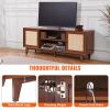 VEVOR Rattan TV Stand for 75in TV, Boho TV Stand with Rattan Door, Entertainment Center with Build-in Socket, Storage Cabinet with 2 Shelves