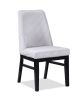 2pc Contemporary Upholstered Side Chair White Textured Fabric Upholstered High Back Cushioned Seat Wooden Dining Room Home Furniture Black Finish