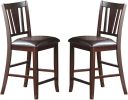 Simple Contemporary Set of 2 Counter Height Chairs Brown Finish Dining Seating Cushion Chair Unique Design Kitchen Dining Room Faux Leather Seat