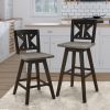 Counter Height Chairs Set of 2, Black Gray 360-degree Swivel Chair Solid Rubberwood Kitchen Dining Furniture, Divided X-Back