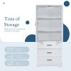 Tall Bathroom Storage Cabinet,Cabinet with Two Doors and Drawers,Adjustable Shelf,MDF Board,White