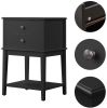 conifferism Tall Bed Side Tables Black,Large Wood Nightstand with 2 Drawers 28 inch Height for Living Room