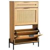 VEVOR Rattan Shoe Cabinet, Narrow Shoe Storage Organizer with 2 Flip Rattan Drawers & 1 Slide Drawer, Metal Legs