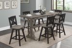 Counter Height Chairs Set of 2, Black Gray 360-degree Swivel Chair Solid Rubberwood Kitchen Dining Furniture, Divided X-Back