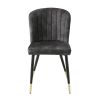 Modern Design Home Furniture Chairs Set of 2, Charcoal-hued Velvet Upholstery Channel Tufting Black Metal Legs with Gold-Finish Accent