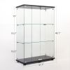 Two Door Glass Cabinet Glass Display Cabinet with 3 Shelves, Black