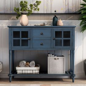 Sideboard Console Table with Bottom Shelf,Farmhouse Wood/Glass Buffet Storage Cabinet Living Room (Color: Antique Navy, Material: Solid Wood)