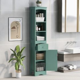 Tall Bathroom Cabinet;  Freestanding Storage Cabinet with Drawer;  MDF Board;  Adjustable Shelf (Color: Green)