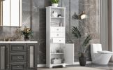 White Tall Storage Cabinet with 3 Drawers and Adjustable Shelves for Bathroom, Study, Office and Interior, MDF Board with Painted Finish