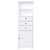 White Tall Storage Cabinet with 3 Drawers and Adjustable Shelves for Bathroom, Study, Office and Interior, MDF Board with Painted Finish