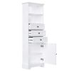 White Tall Storage Cabinet with 3 Drawers and Adjustable Shelves for Bathroom, Study, Office and Interior, MDF Board with Painted Finish