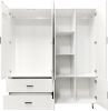 Wood Armoire Wardrobe Closet Bedroom Armoire Organization with 4 Doors, 2 Hanging Rods, 2 Drawers