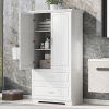 Tall Bathroom Storage Cabinet, Cabinet with Two Doors and Drawers, Adjustable Shelf, MDF Board