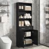 Bathroom Storage Cabinet, Cabinet with Two Doors and Drawers, Adjustable Shelf, Three-layer Open Shelf, MDF Board