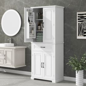 Bathroom Storage Cabinet with Doors and Drawer, Multiple Storage Space, Adjustable Shelf (Color: White, Material: MDF)