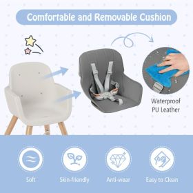 3-in-1 Convertible Wooden High Chair with Cushion (Color: Light Gray)