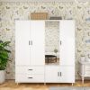 Wood Armoire Wardrobe Closet Bedroom Armoire Organization with 4 Doors, 2 Hanging Rods, 2 Drawers